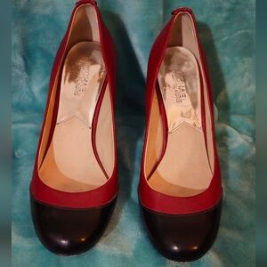 Michael Kors Red and Black Leather Round Toe High Heel Pumps - Size 8.5